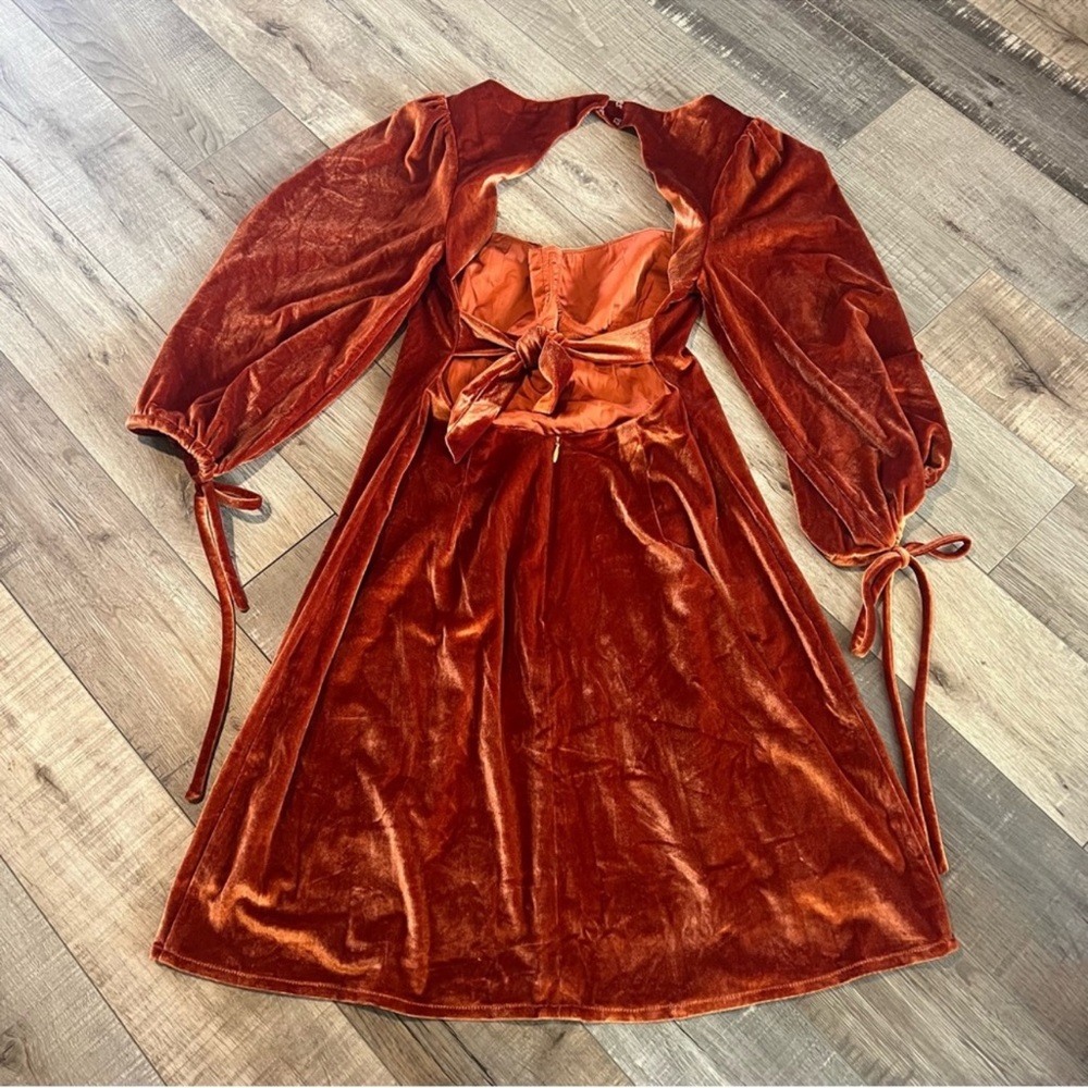 Lelasilk Velvet rust orange Velvet dress - Picture 2 of 6